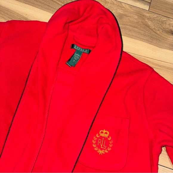 Lauren Ralph Lauren Womens Plush Robe Red Fleece Embroidered RL Size S Sleepwear - Picture 5 of 7